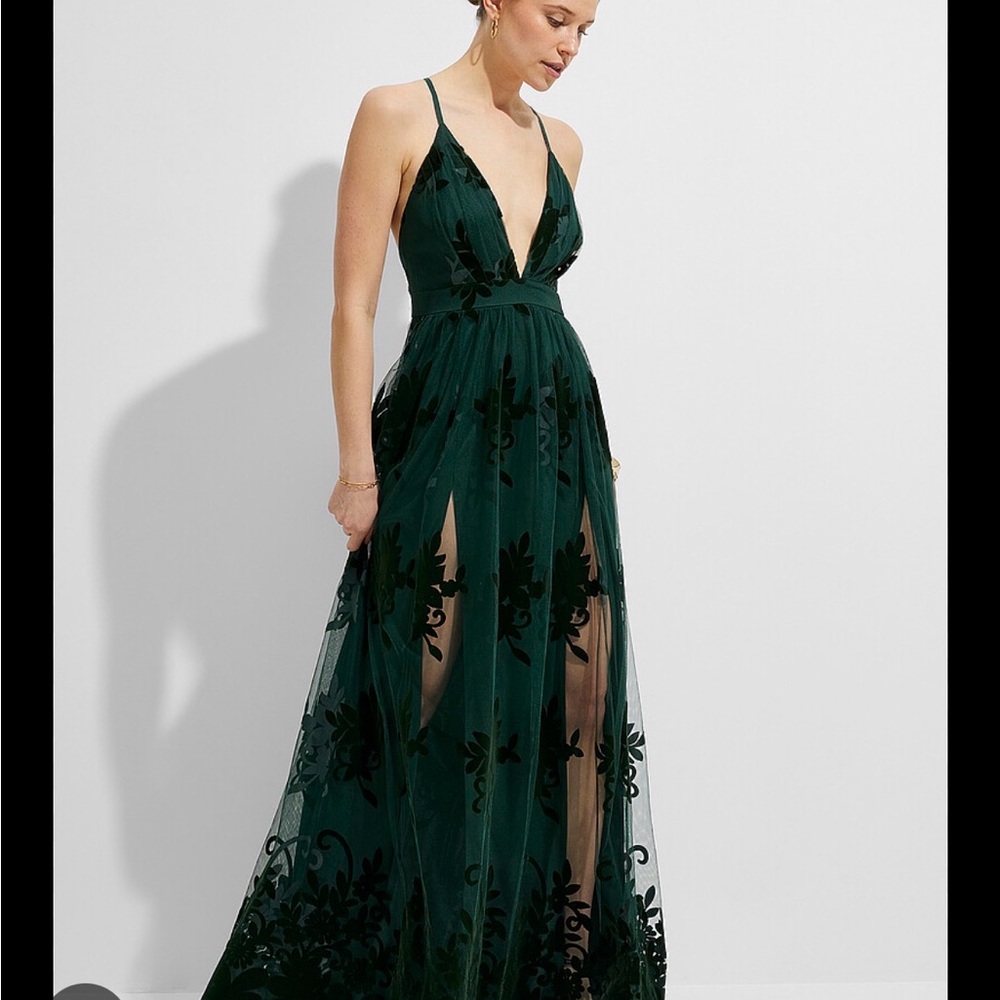 Simons Flocked floral green dress - small